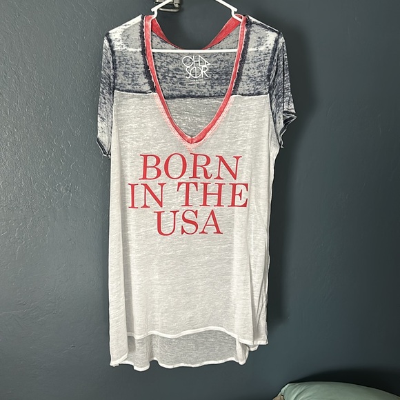 Chaser “Born in the USA” tee shirt T-Shirt burnout Long Red White Blue American - Picture 2 of 6